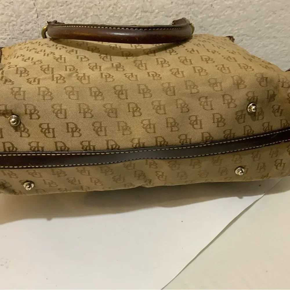 Dooney Bourke Monogram Signature Brown Textile Satchel Shoulder Bag  13x10x4
